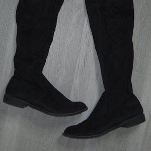 Over the knee boots - vegan suede - black with tie